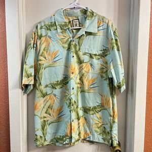 VTG Jamaica Jaxx Bird of Paradise Allover Print Silk Hawaiian Camp Shirt Sz M